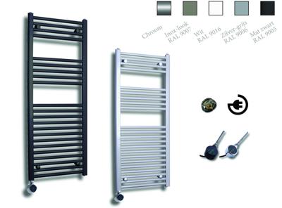 Elektrische Design Radiator Sanicare Plug & Play 111,8x45 cm Chroom 596 Watt Met Chroom Thermostaat Links
