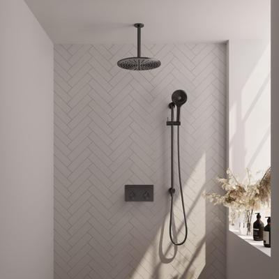 Gunmetal Carving thermostatische inbouw regendouche set met drukknoppen en geïntegreerde glijstang