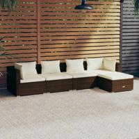5-delige Loungeset met kussens poly rattan bruin - thumbnail