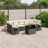 8-delige Loungeset met kussens poly rattan zwart - thumbnail