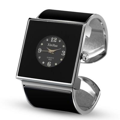 Vierkante grote wijzerplaat armband quartz horloge voor vrouwen (zwart)