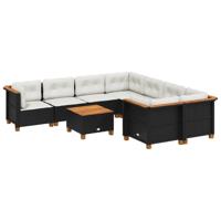 9-delige Loungeset met kussens poly rattan zwart - thumbnail