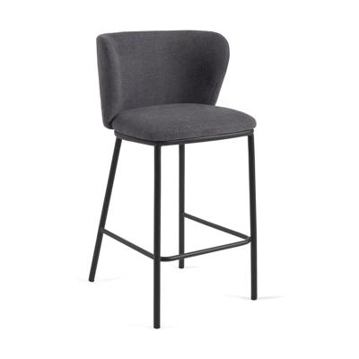 Kave Home Barstoel 'Ciselia' Chenille (zithoogte 65cm), kleur donkergrijs
