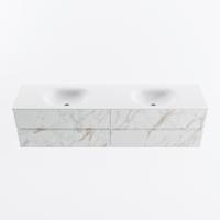 MONDIAZ VICA 190cm badmeubel onderkast Carrara 4 lades. Wastafel MOON dubbel zonder kraangat, kleur Talc. - thumbnail