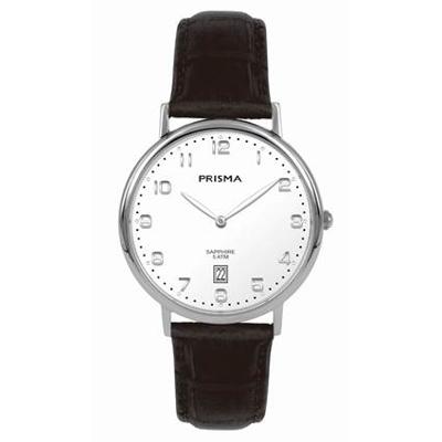 Prisma P.1002 Horloge Signature staal-leder zilverkleurig-zwart 36 mm