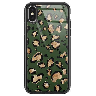iPhone X/XS glazen hardcase - Luipaard groen