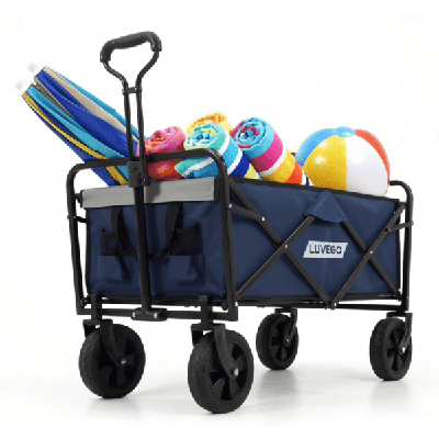 Luvego Bolderkar Opvouwbaar - Tot 80KG Draagvermogen - 90L - 90x52x55 CM - 360º Wielen - Bolderwagen / Bolderkarren / Strandkar / Trekkar / Plooibare Bolderkar - Voor Strand - Donkerblauw