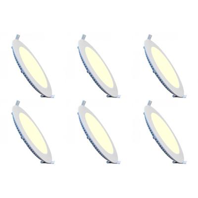 LED Downlight Slim 6 Pack - Inbouw Rond 9W - Warm Wit 2700K - Mat Wit - Aluminium - Ø146mm