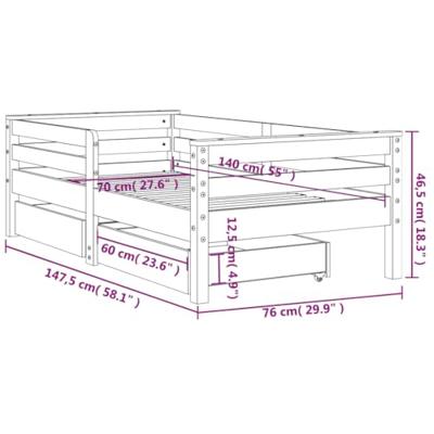 Kinderbedframe met lades 70x140 cm massief grenenhout