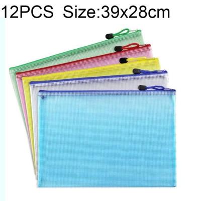 12 stuks rits netwave briefpapier tas willekeurige kleur levering (B4 grootte: 39x28cm)