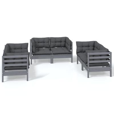 6-delige Loungeset met kussens massief grenenhout - thumbnail