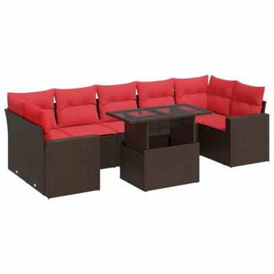 8-delige Loungeset met kussens poly rattan acacia bruin