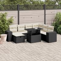 8-delige Loungeset met kussens poly rattan zwart - thumbnail