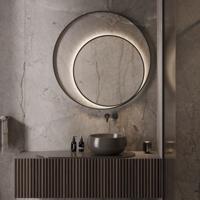 Designspiegel Martens & Meijer Athene Rond met Frame en Indirecte LED Verlichting 120 cm Geborsteld Gunmetal Martens Design - thumbnail