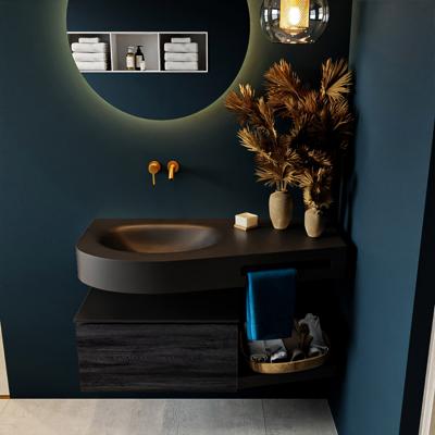 MONDIAZ RIVA 100cm badmeubel onderkast / planchet kleur Antracite met 1 lade. Wastafel DULCET links 0 kraangaten kleur Urban.