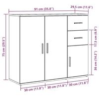 Dressoir 91x29,5x75 cm spaanplaat zwart eikenkleurig - thumbnail