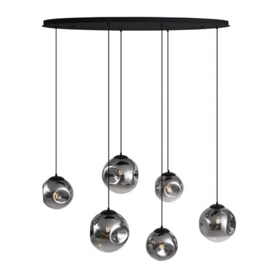 QAZQA Art deco hanglamp zwart met ovale plafondplaat en smoke glas