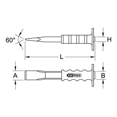KS Tools Muurbeitel met handgreep, plat ovaal, 27x250mm 1620202