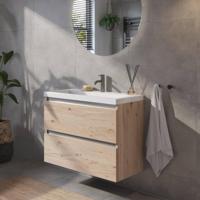 Saqu Gaia ondiep badmeubel incl. glans witte wastafel 80x40x64cm naturel eiken - aluminium greeplijst - thumbnail