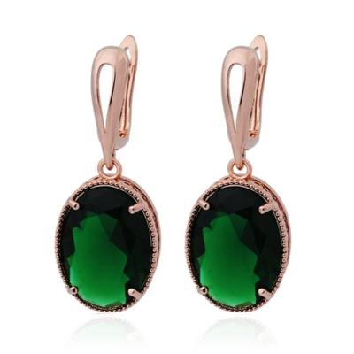 Deja Jewels Oorbellen met Ovale Glassteen Hangers - Dames, Rosegoudkleurige Afwerking, Groene Glassteen