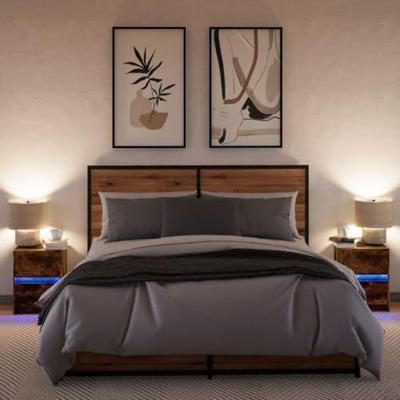 Nachtkastjes met LED 2 st bewerkt hout gerookt eikenkleurig Nachtkastjes met LED 2 st bewerkt hout gerookt eikenkleurig