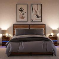 Nachtkastjes met LED 2 st bewerkt hout gerookt eikenkleurig - thumbnail