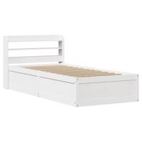 Bedframe met hoofdbord massief grenenhout wit 75x190 cm - thumbnail