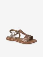 Leren sandalen voor meisjes, collectie kleuterschool bruin, bedrukt - thumbnail