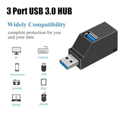 Mini Portable 2 x USB 2.0 + 1 x USB 3.0 hub met kabel