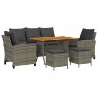 6-delige Loungeset met kussens poly rattan grijs - thumbnail