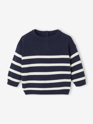 Gestreept baby trui van tricot marineblauw