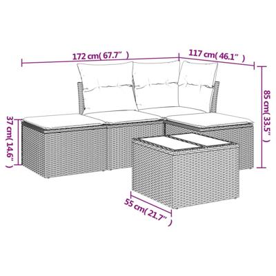 5-delige Loungeset met kussens poly rattan beige - thumbnail