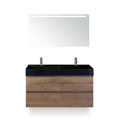 Maxx XL Badmeubelset 120 cm - Tabacco - Wastafel Kube Enkel Zw 2 kraangaten - met LED Spiegel