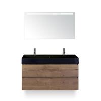 Maxx XL Badmeubelset 120 cm - Tabacco - Wastafel Kube Enkel Zw 2 kraangaten - met LED Spiegel - thumbnail