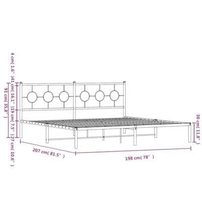 Bedframe met hoofdbord metaal zwart 193x203 cm