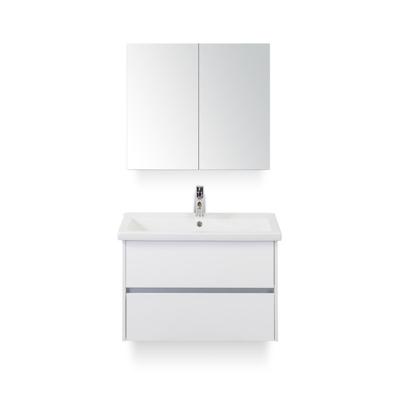 Como Badmeubelset 80 cm - Greeplijst in kleur Wit Hoogglans - Keramische Wastafel Wit - met Spiegelkast