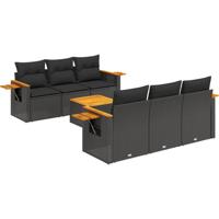 7-delige Loungeset met kussens poly rattan zwart - thumbnail