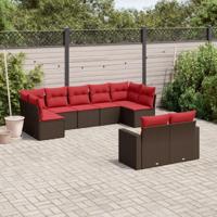 9-delige Loungeset met kussens poly rattan bruin - thumbnail
