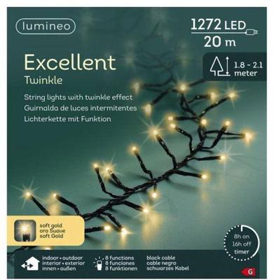 Lumineo LED Excellent Twinkle 1272 LEDs 20 m Zwart Soft Gold Licht