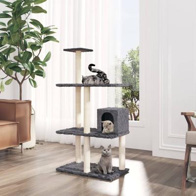 VidaXL Kattenmeubel met sisal krabpalen 119 cm donkergrijs