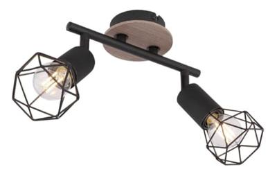 Globo PlafondlampXara I zwart met hout - 54802S-2H