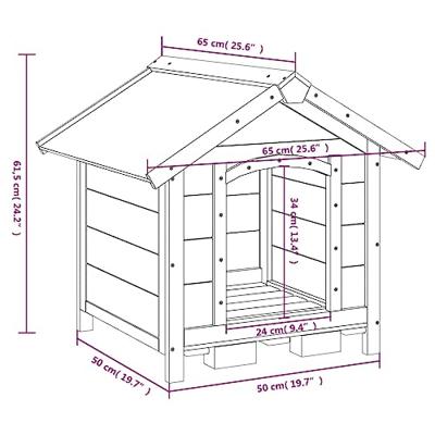 VidaXL Hondenhok 65x65x61,5 cm massief grenenhout grijs