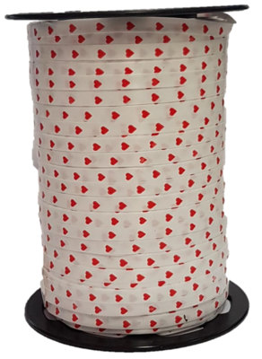 Krullint hartjes 5mm x 450 meter wit/rood