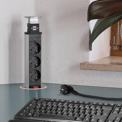 Stekkerdoos brennenstuhl toren 3vdig usb 2m zw/zi