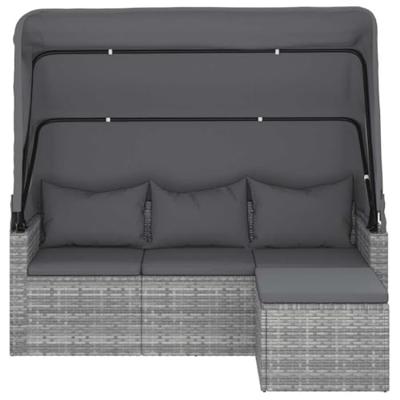 Tuinbank 3-zits met dak en voetenbank poly rattan grijs Tuinbank 3-zits met dak en voetenbank poly rattan grijs