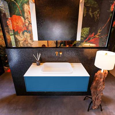 Badkamermeubelset Mondiaz Erin 100 cm met 1 Lade met RIDGE Wastafel Midden Talc Zonder Kraangaten Greeploos Mat Jeans Badkamermeubelset Mondiaz Erin 100 cm met 1 Lade met RIDGE Wastafel Midden Talc Zonder Kraangaten Greeploos Mat Jeans