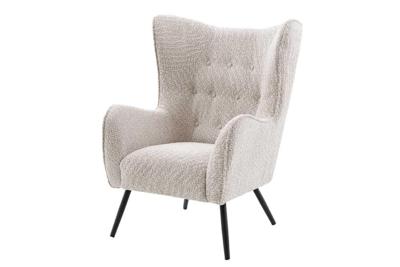 Design XL fauteuil AMSTERDAM greige bouclé zwarte metalen poten retro stijl - 44483