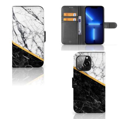 iPhone 13 Pro | Bookcase | Marmer Wit Zwart - Origineel Cadeau Man iPhone 13 Pro | Bookcase | Marmer Wit Zwart - Origineel Cadeau Man