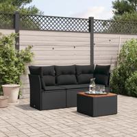 4-delige Loungeset met kussens poly rattan zwart - thumbnail