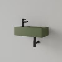 Fontein Gliss Design Freya Solid Marble 40x22x10 cm Met Kraangat Links Mat Olijf Groen Gliss Design - thumbnail